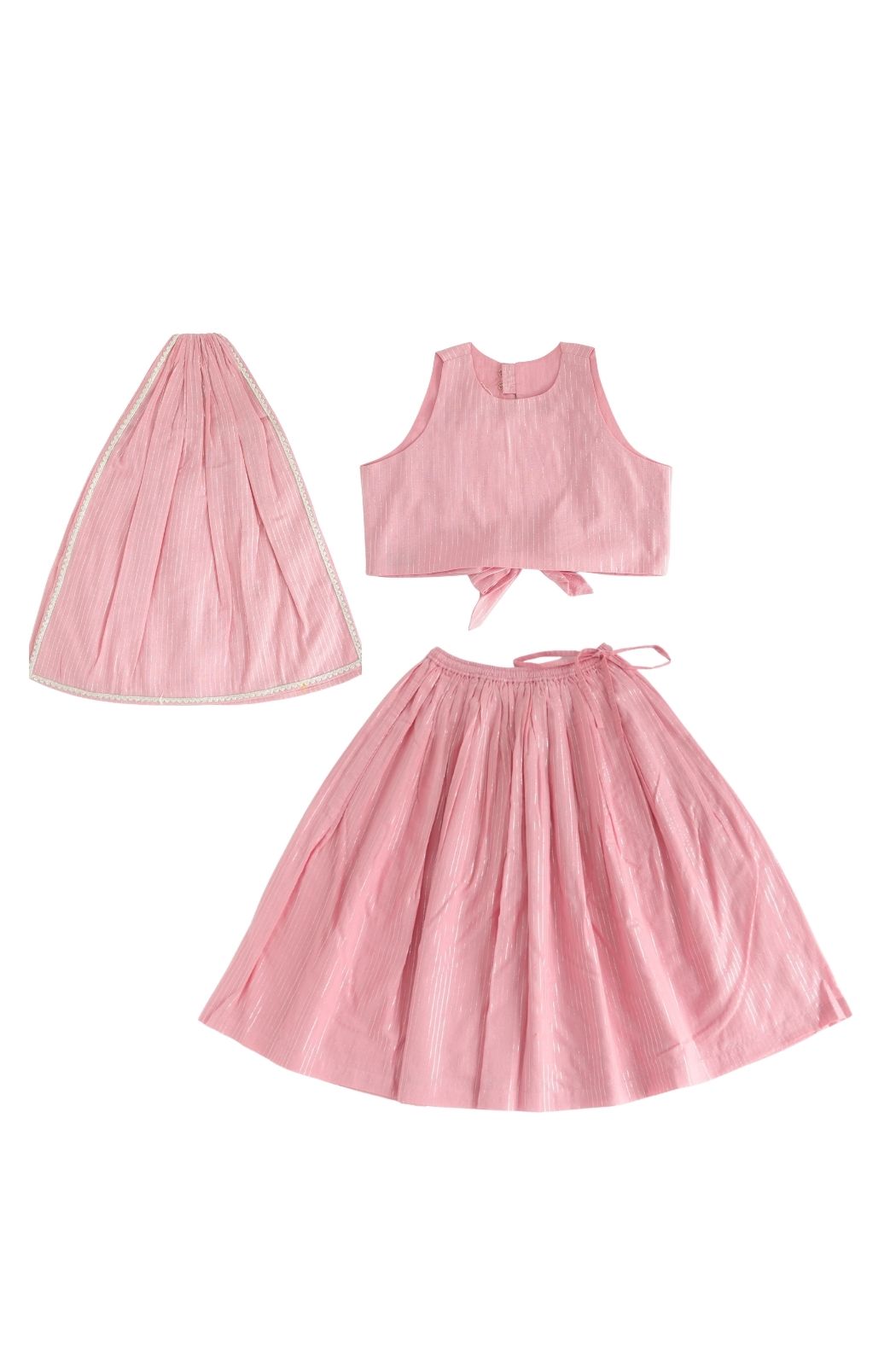 Kamal lehenga set in baby pink stripes