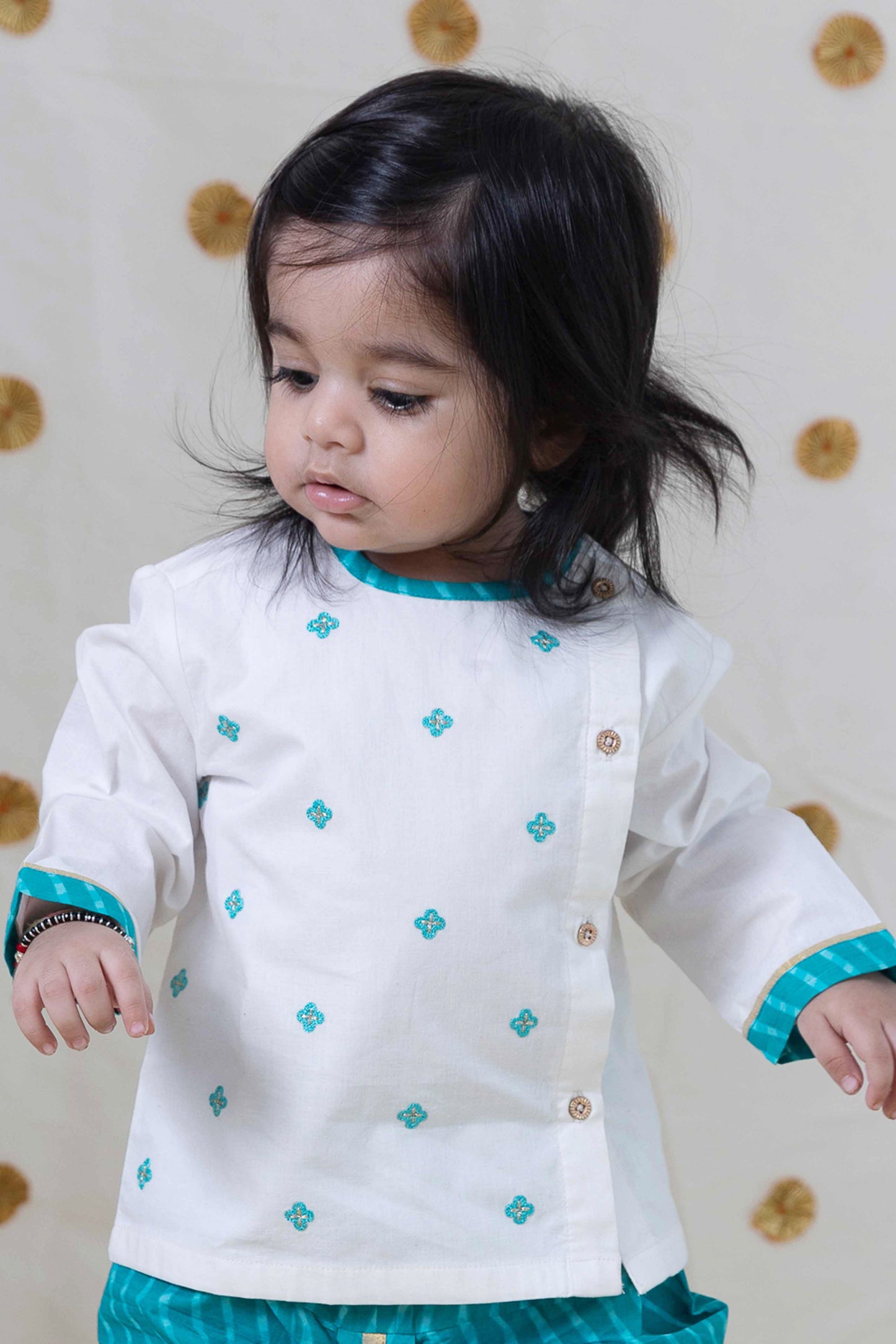 Baby Boy Leheriya Embroidered Dhoti Kurta Set - Blue