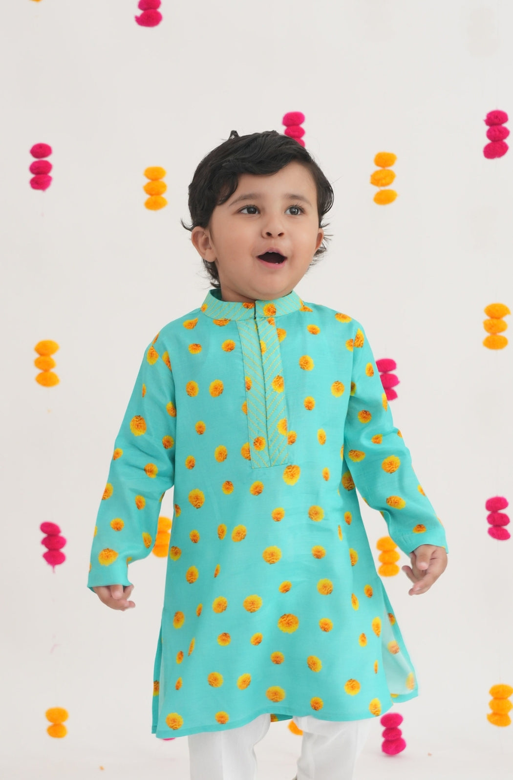 Genda Phool Kurta Set- Blue