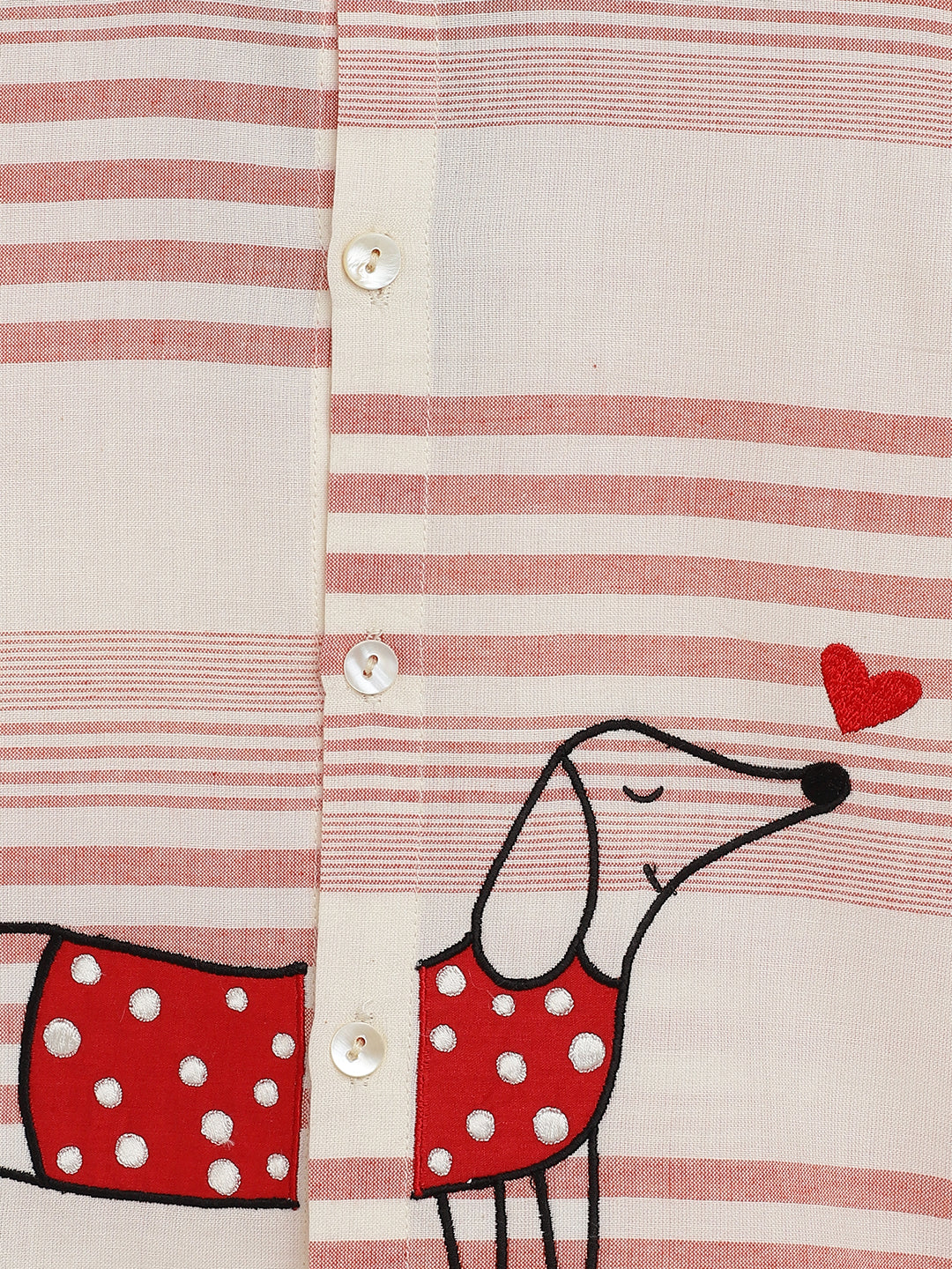 Boy Dog Embroidered Cotton Shirt - Pink