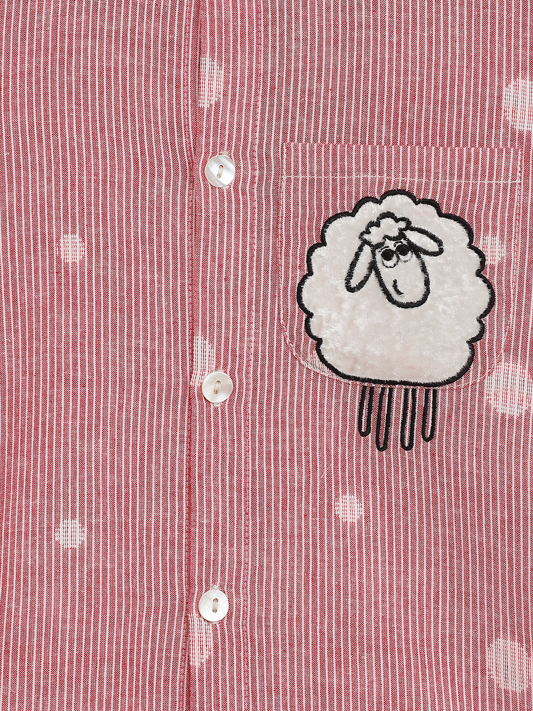 Boy Sheep Embroidered Cotton Shirt - Pink
