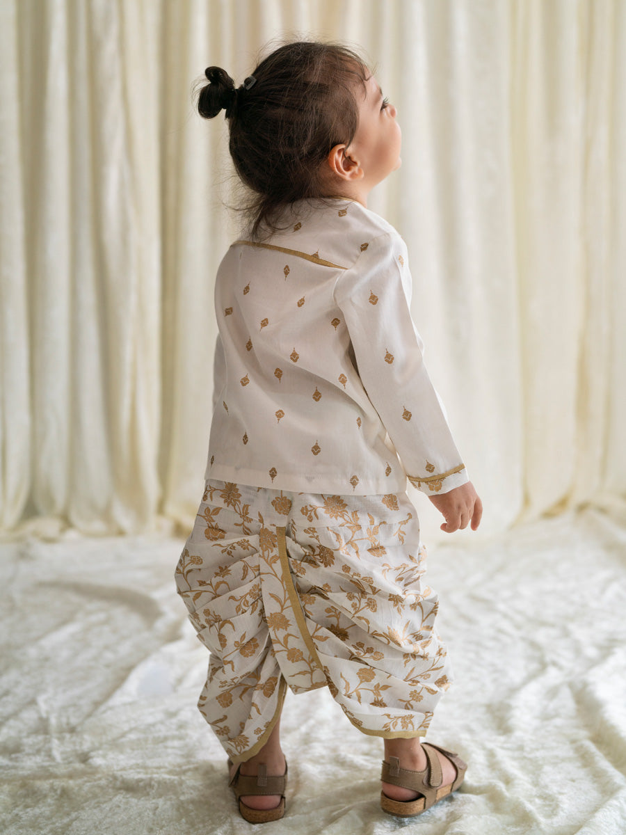 Baby Sadabahar Print Dhoti Set - White