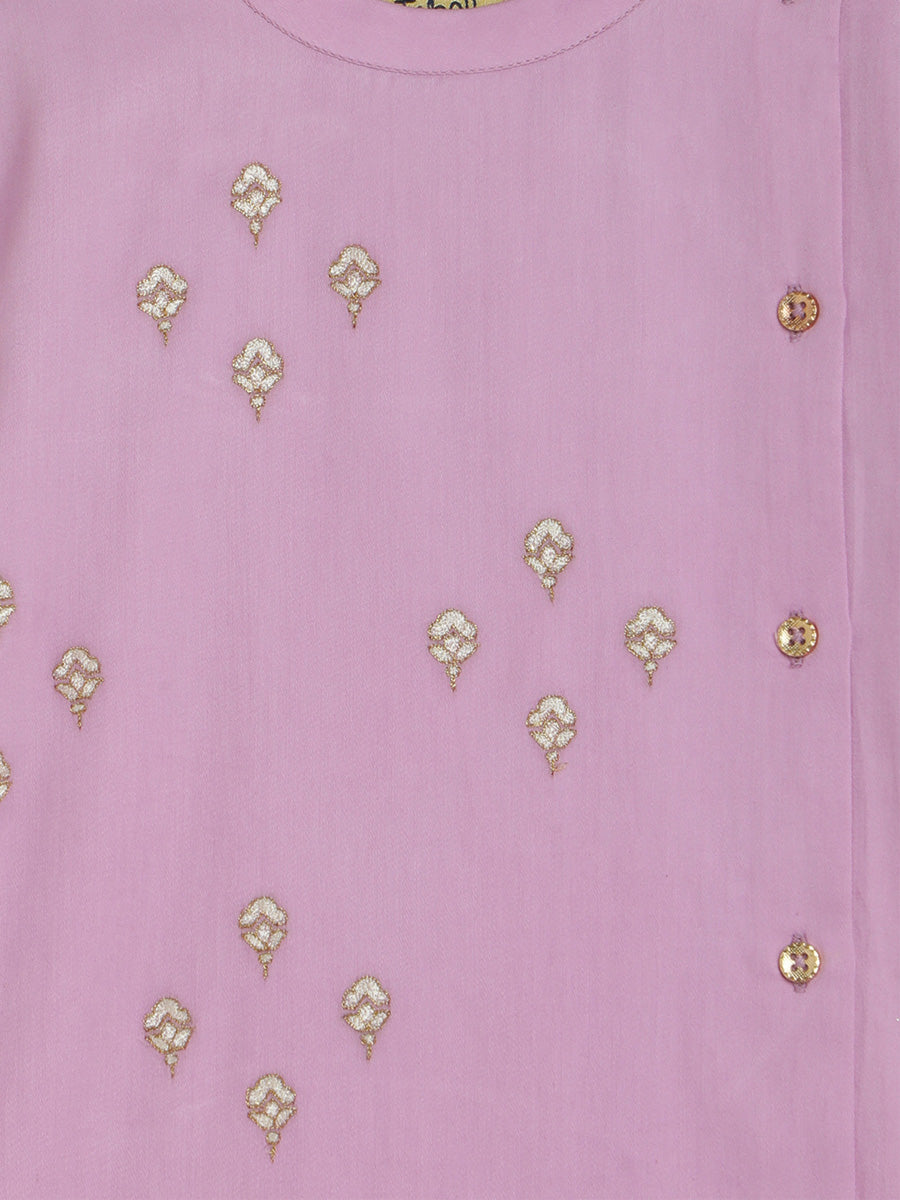 Boys Nawab Kurta Pyjama Cotton Set Embroidered- Purple