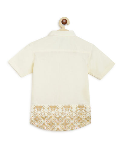 Shop Boys Panel Gold Print Shirt-Cream by Tiber Taber Kids