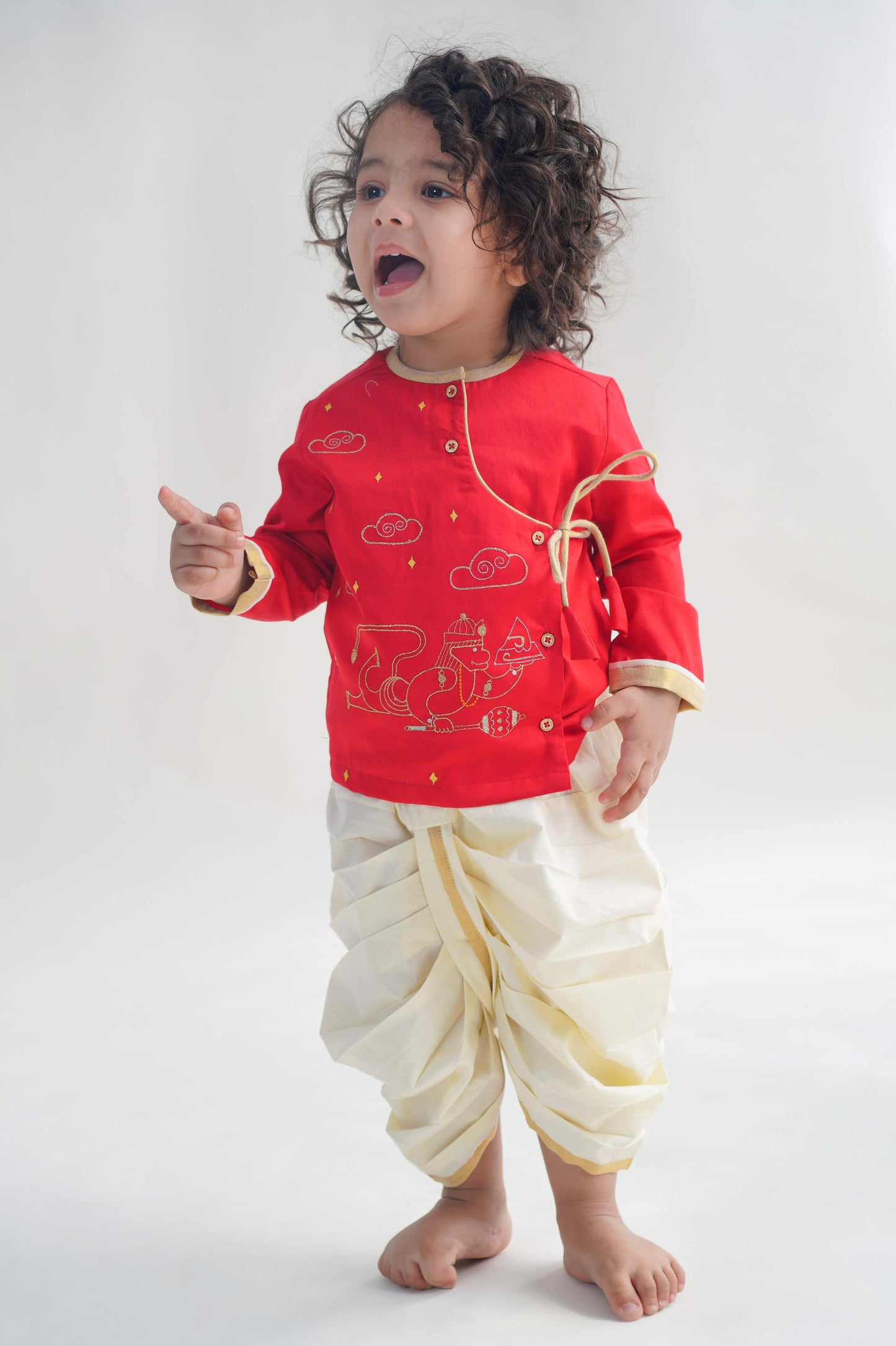 Baby Boy Hanuman Dhoti Set-Red
