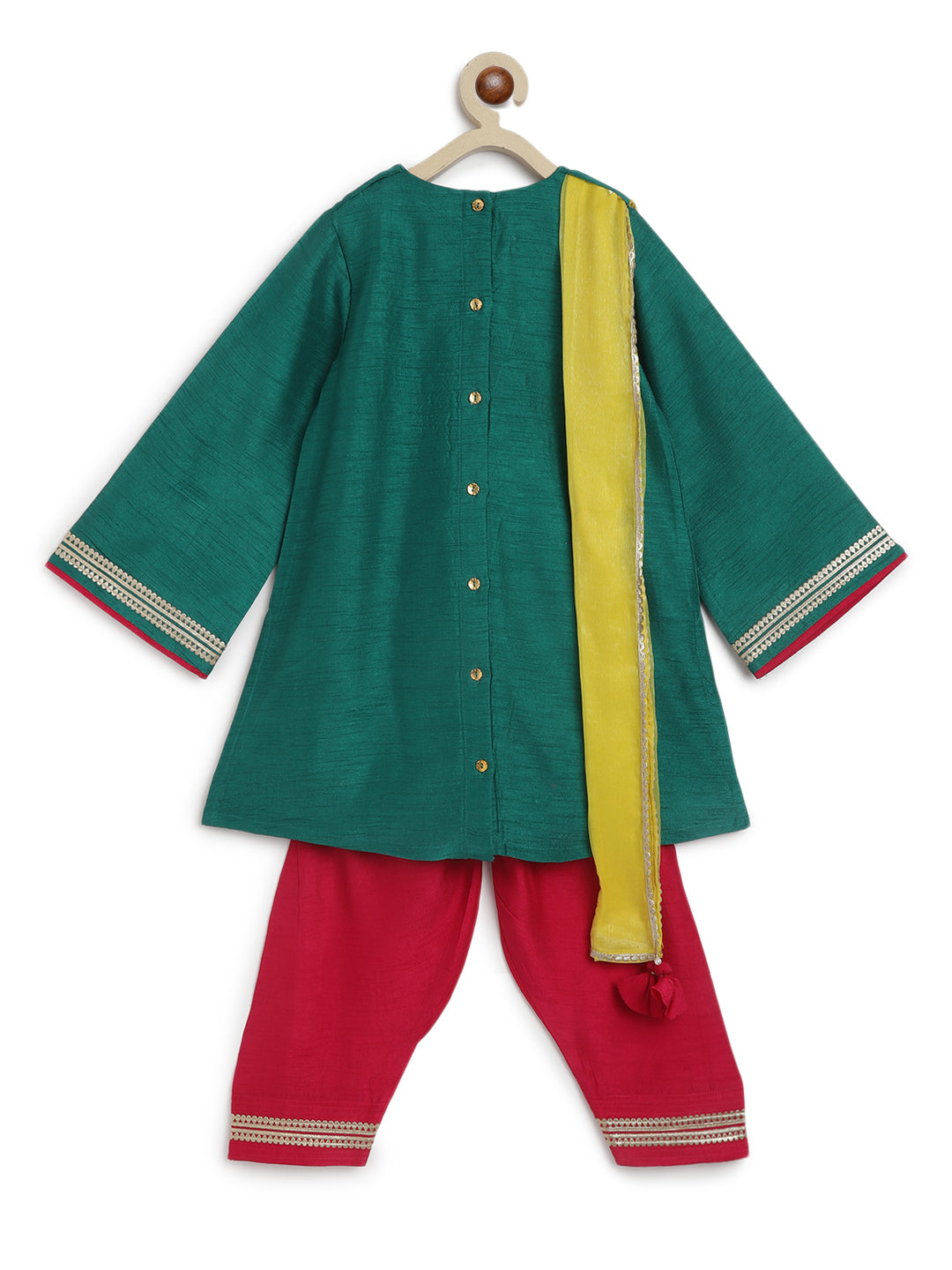 Nargis Silk Suit Set for Girls - Green