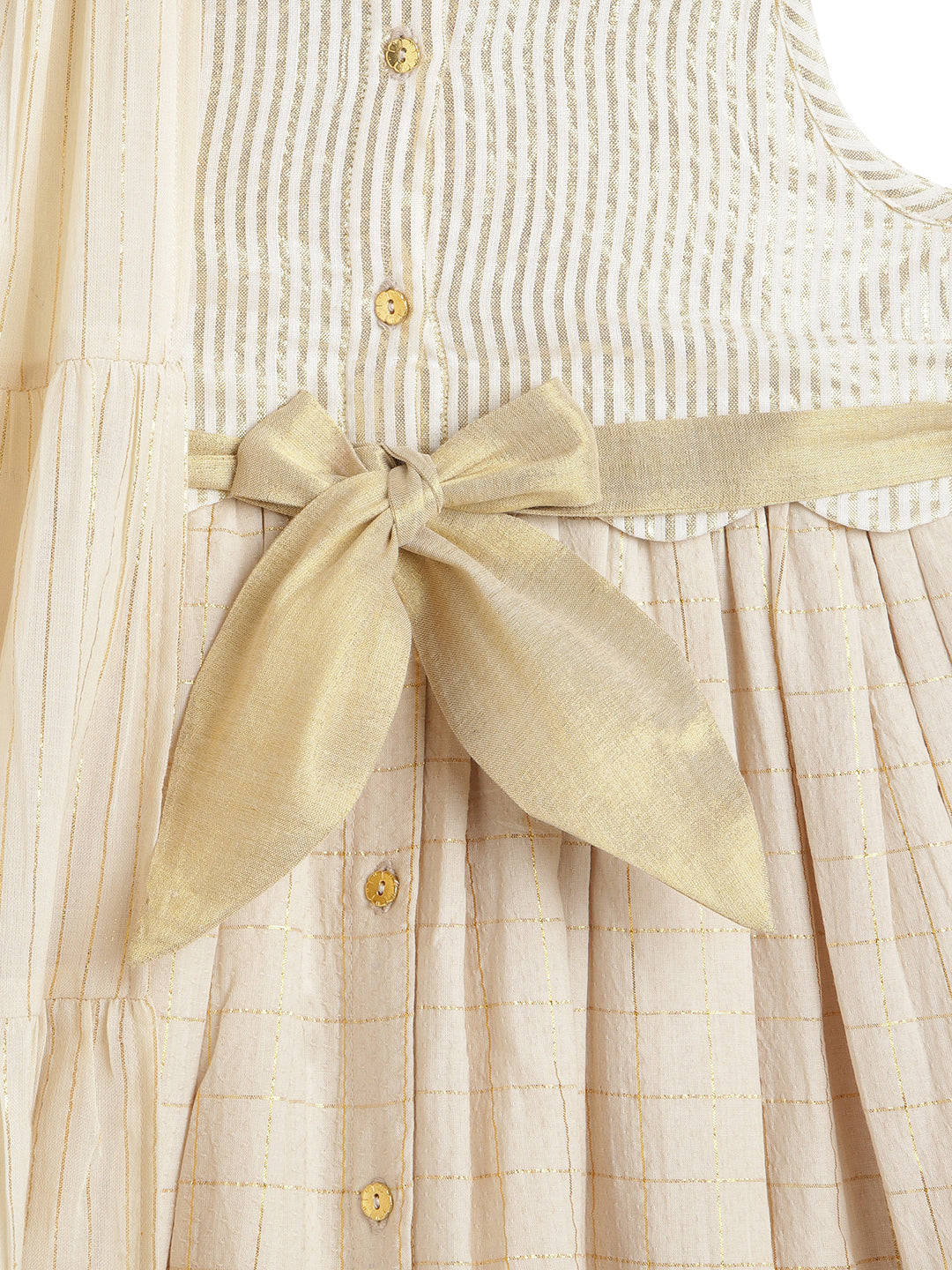 Golden Hour Pattu Pavdai Set-Cream