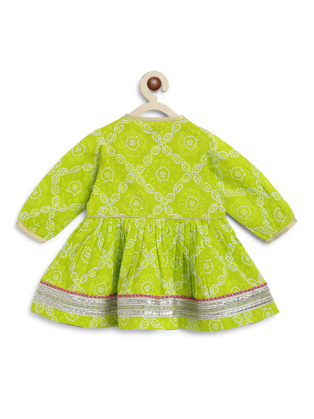 Baby Girl Bandhani Cotton Angrakha Suit Set - Green