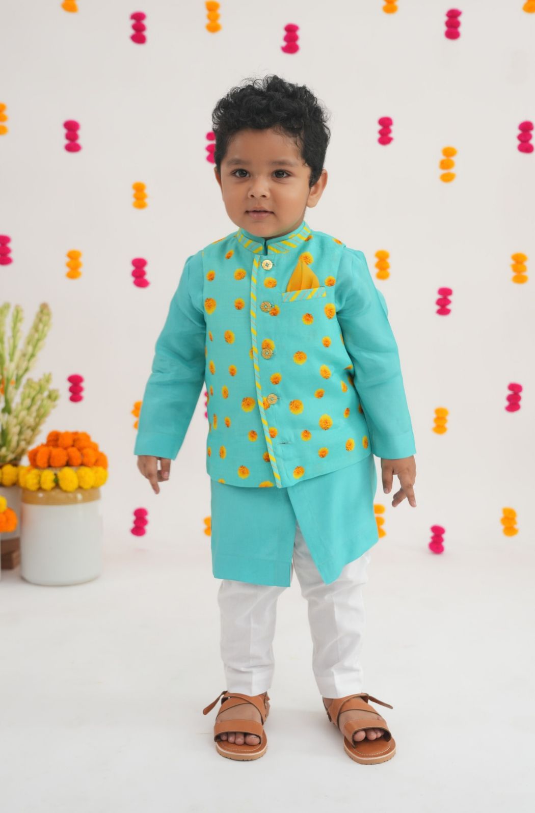 Genda Phool 3-Piece Bundi Jacket Set- Blue