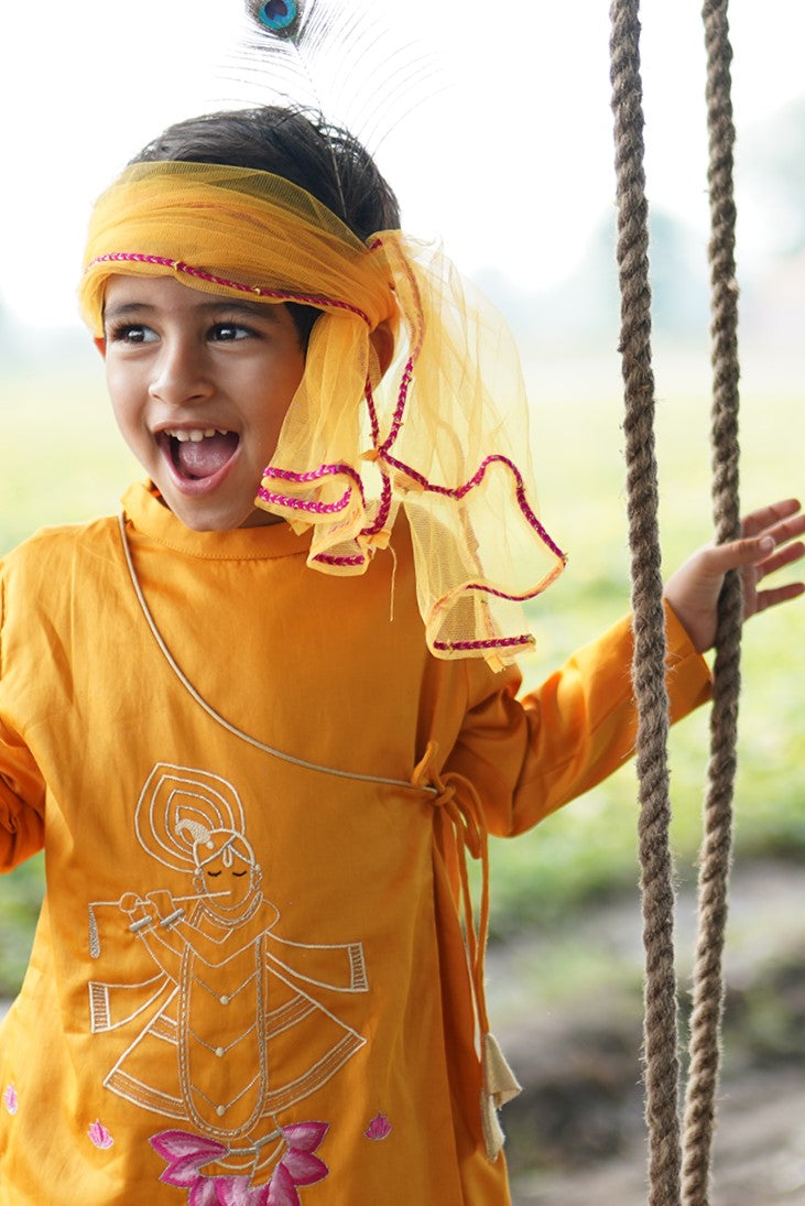 Boys Dhoti set Yellow Krishna Murli by Tiber Taber Kids