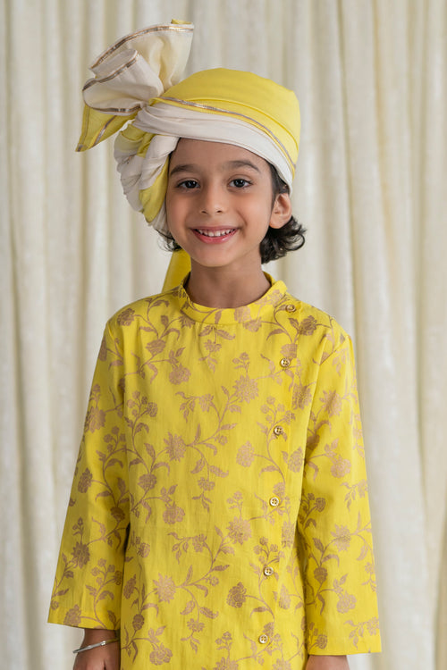 Boy Pure Silk Chanderi Safa Ombre dyed- Yellow by Tiber Taber Kids