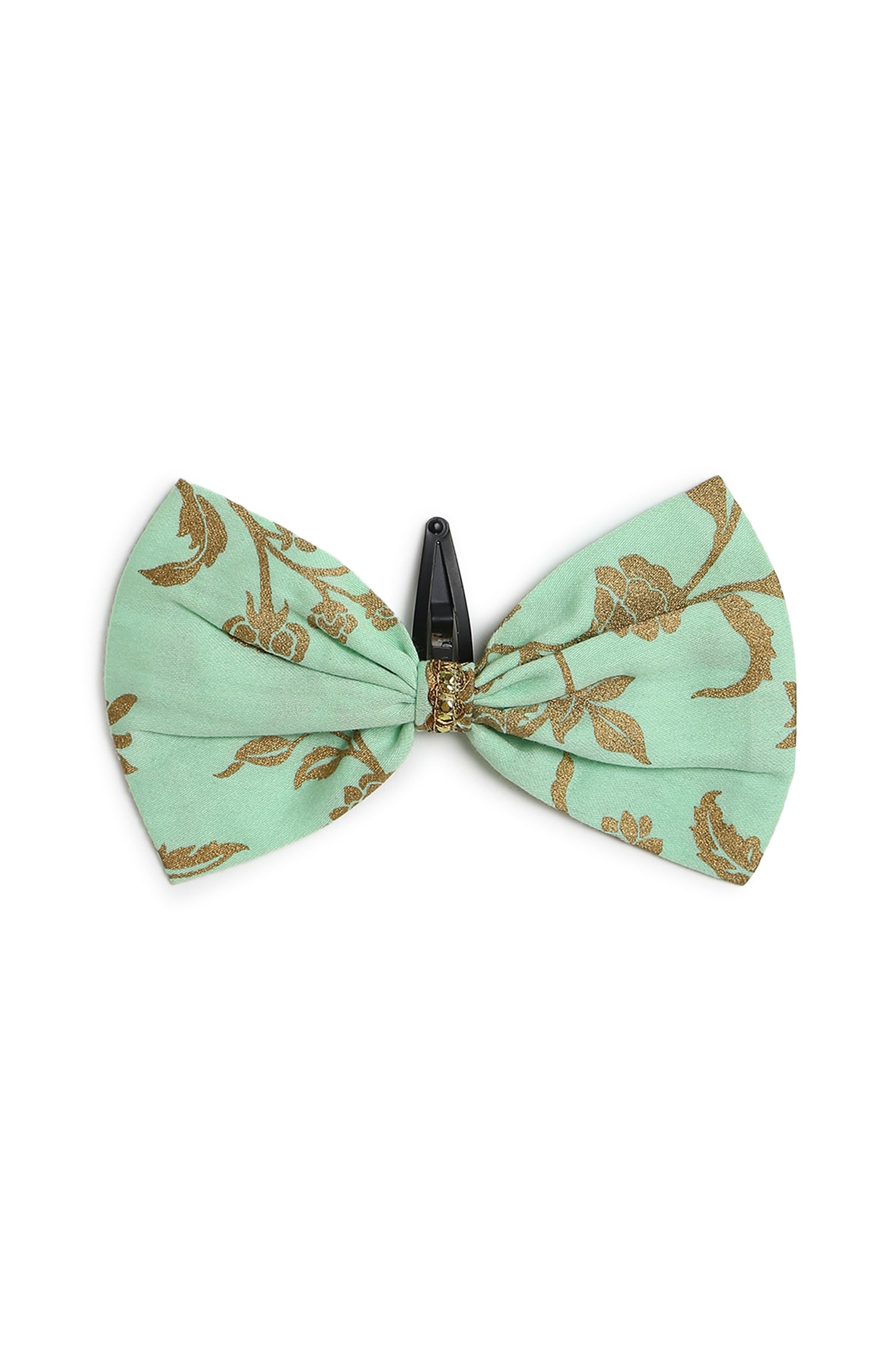 Buy Girl Bow Hairclip Gold Print- Green by Tiber Taber Kids