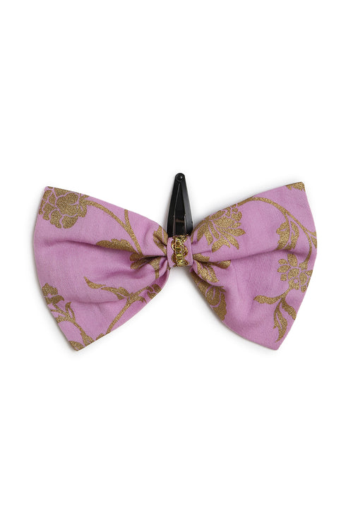 Girl Bow Hairclip Gold Print- Purple by Tiber Taber Kids