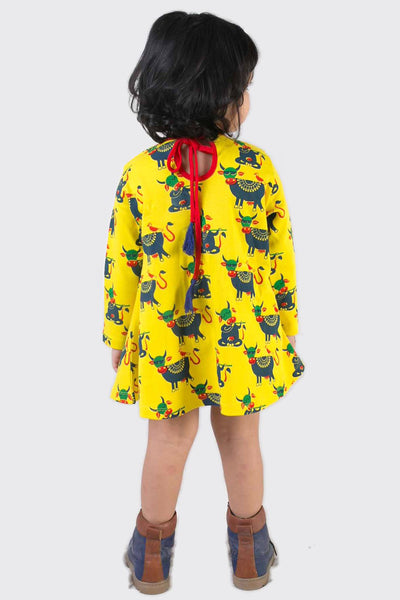 Shop Girl Yellow Cow Dress by Tiber Taber Kids