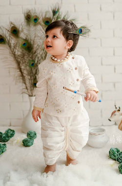 Baby Boy White Zari Kurta Dhoti Set
