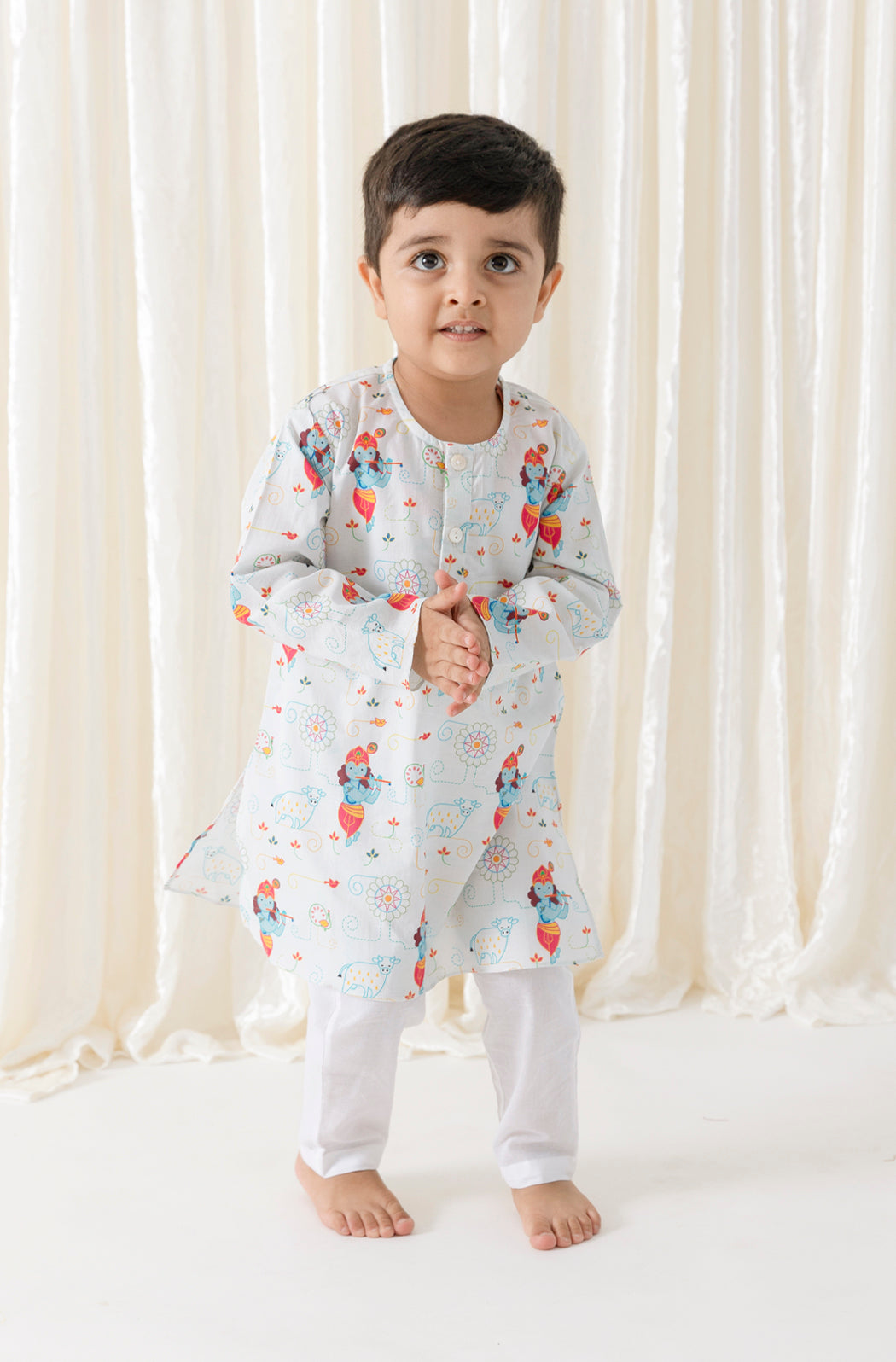 Krishna Blessing Kurta Pyjama Set - White