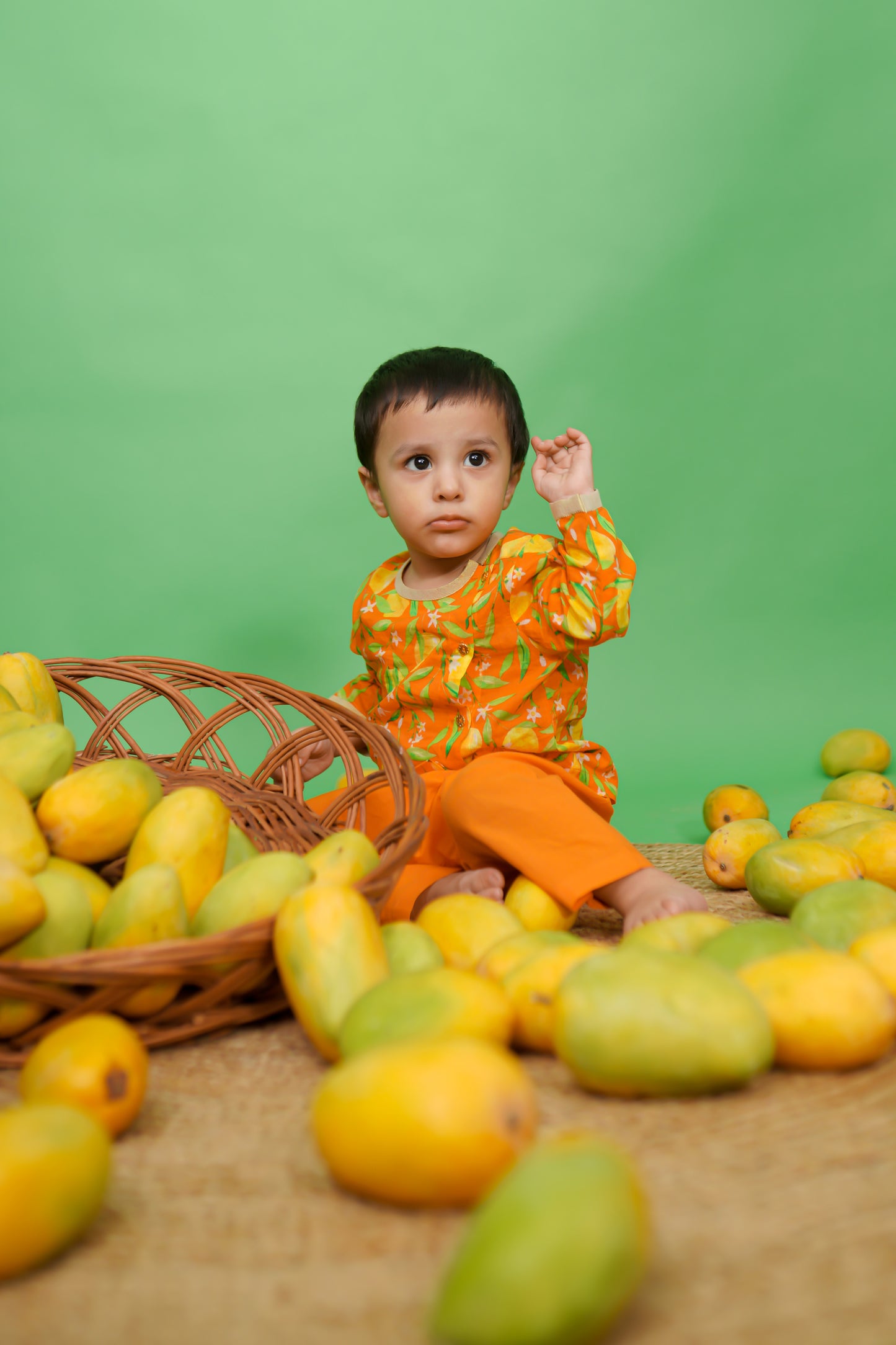 Buy Baby Boy Jhabla Set Printed Mango - Orange by Tiber Taber Kids