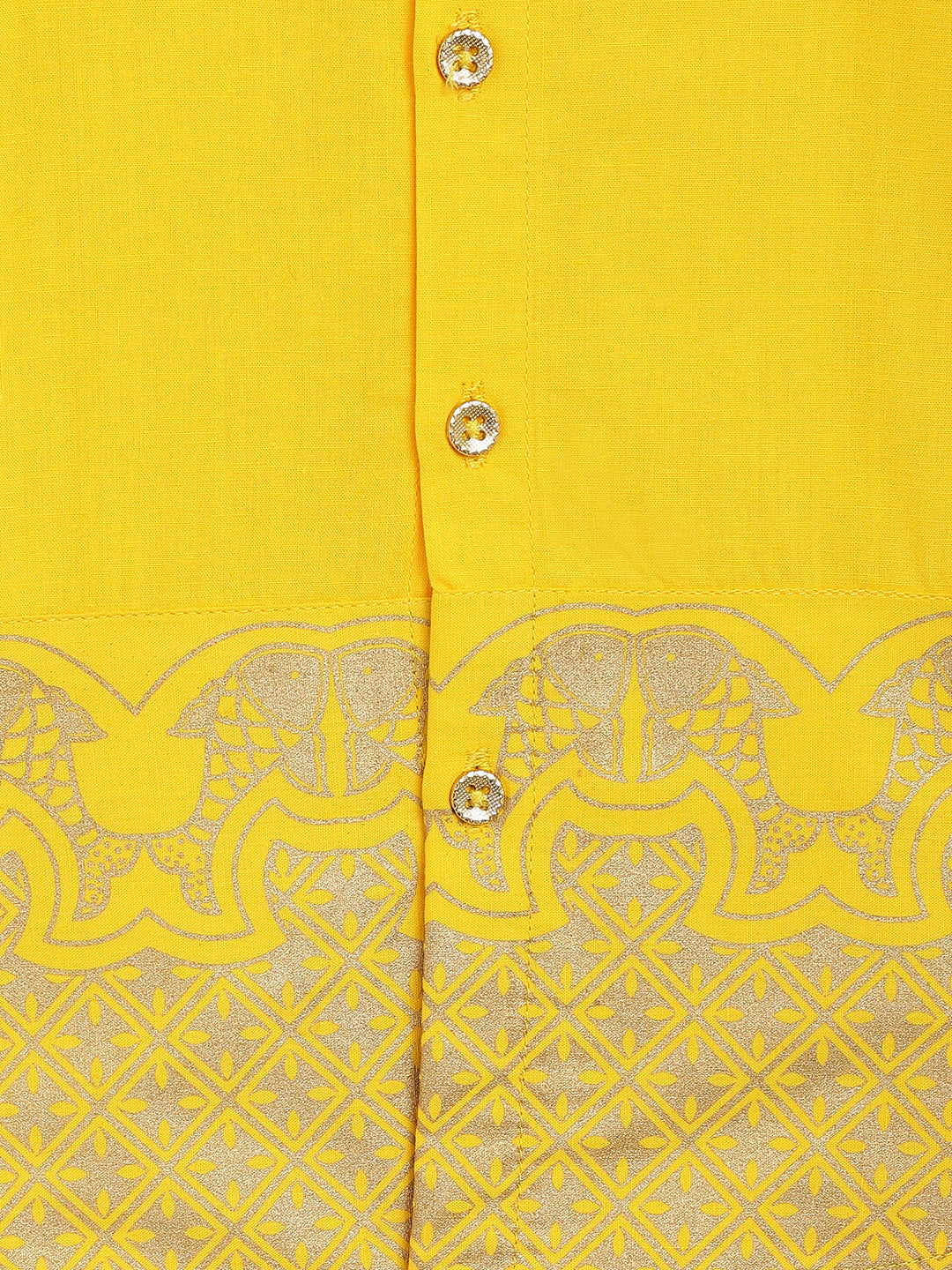 3 Pc Mundu Dhoti Shirt Set-Yellow
