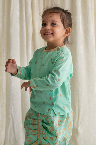 Buy Baby Boy Dhoti Kurta Premium Cotton Set Print Gold- Green