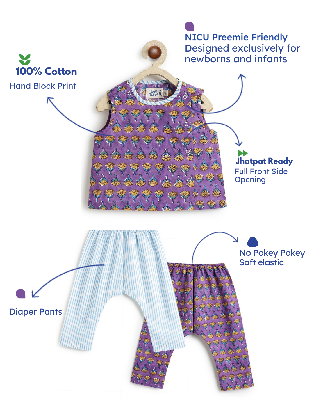 Summer Breeze Jhabla Set - Purple