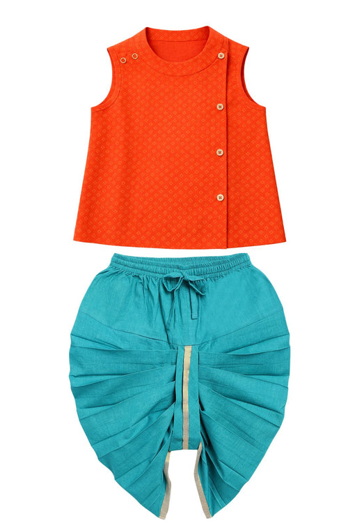 Orange Teal Dhoti Set