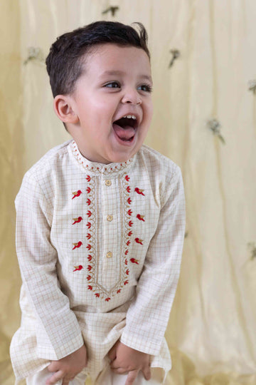 Chidiya Udd Zari Kurta Set - Cream