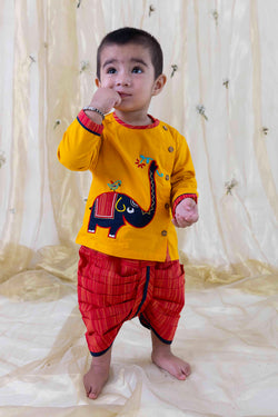 Buy Boy Embroidery Elephant Dhoti Set - Yellow