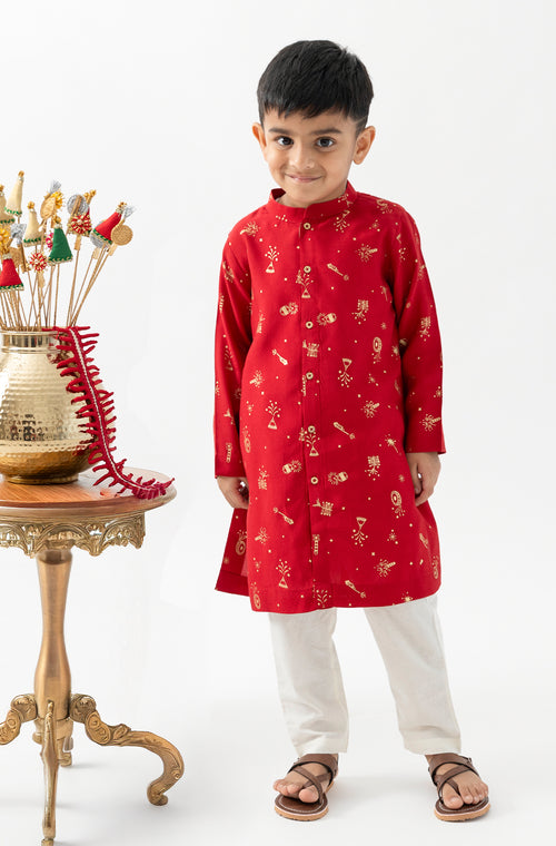 Firecracker Kurta Set Boy - Red