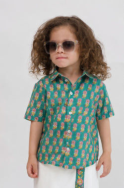 Hand Block Printed Shirt- Green