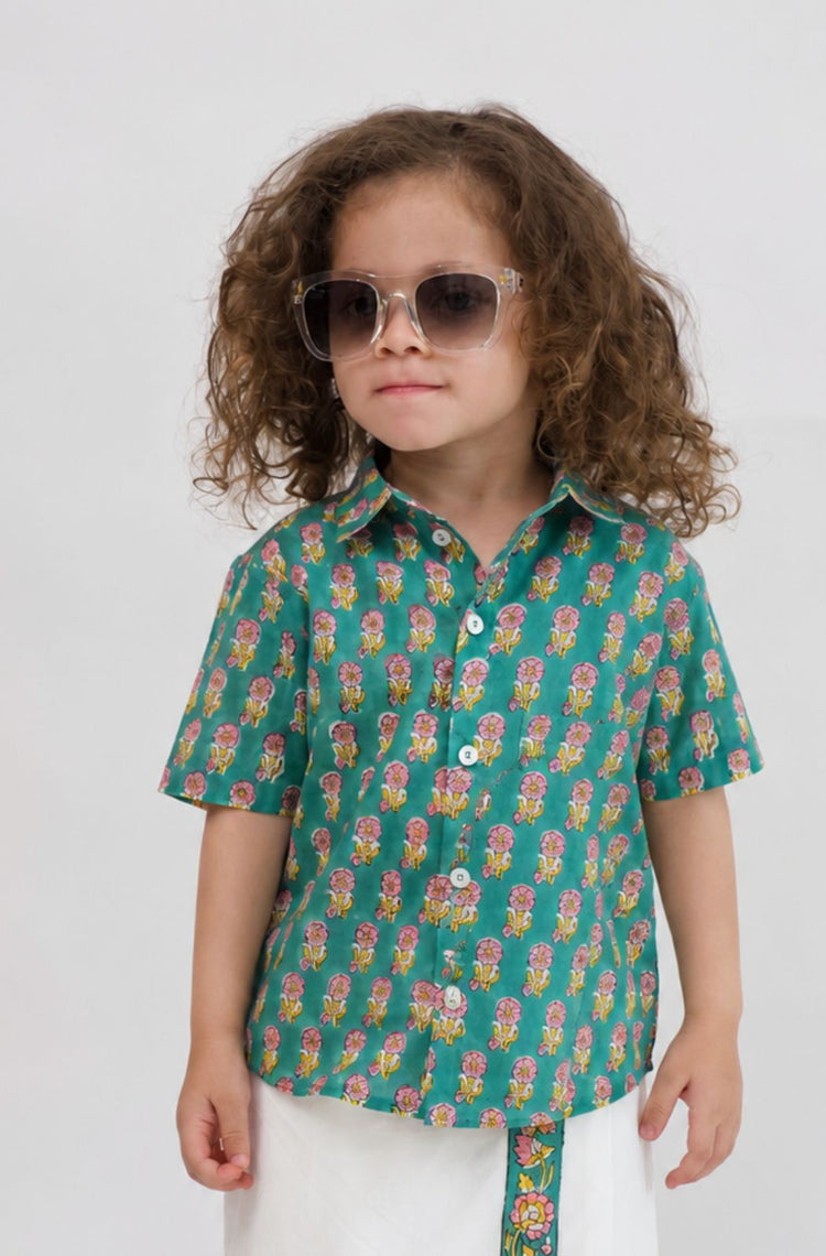 Hand Block Printed Shirt- Green