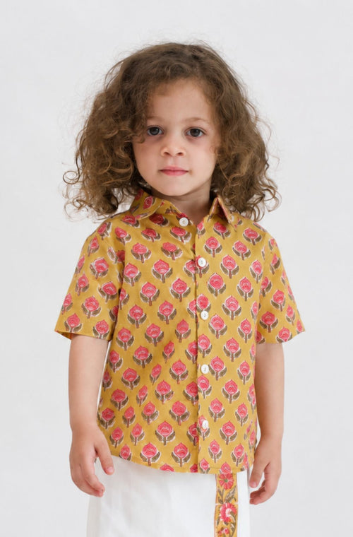 Hand Block Printed Shirt- Yellow