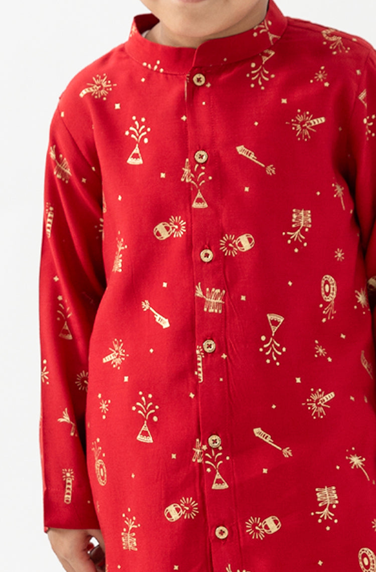 Firecracker Kurta Set Boy - Red