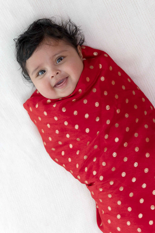 Baby Soft Brocade Swaddle - Red