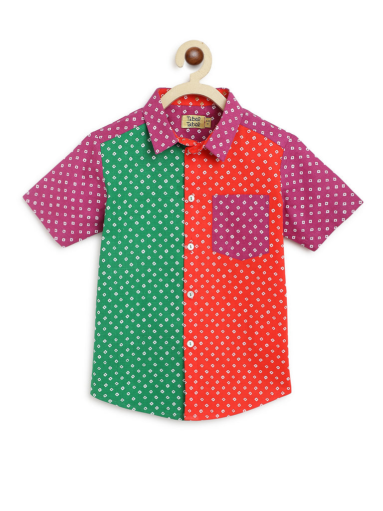 Buy Boys Bandhani Panel Shirt-Multicolour by Tiber Taber Kids