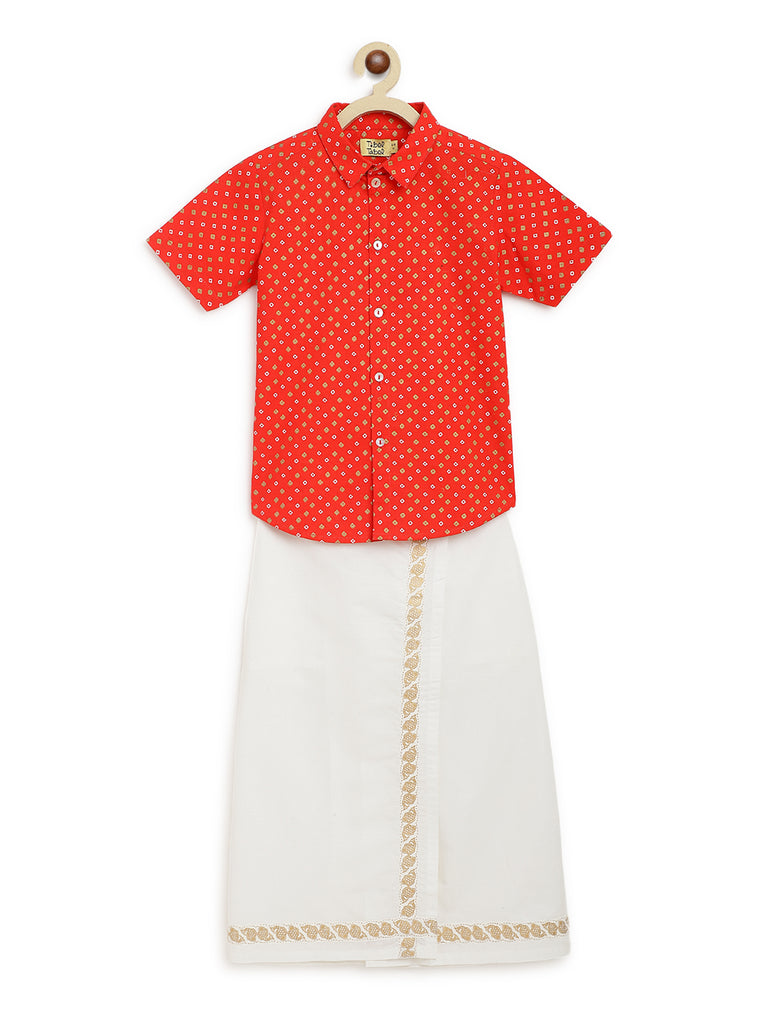Buy 2 Pc Mundu Dhoti Shirt Set-Red by Tiber Taber Kids