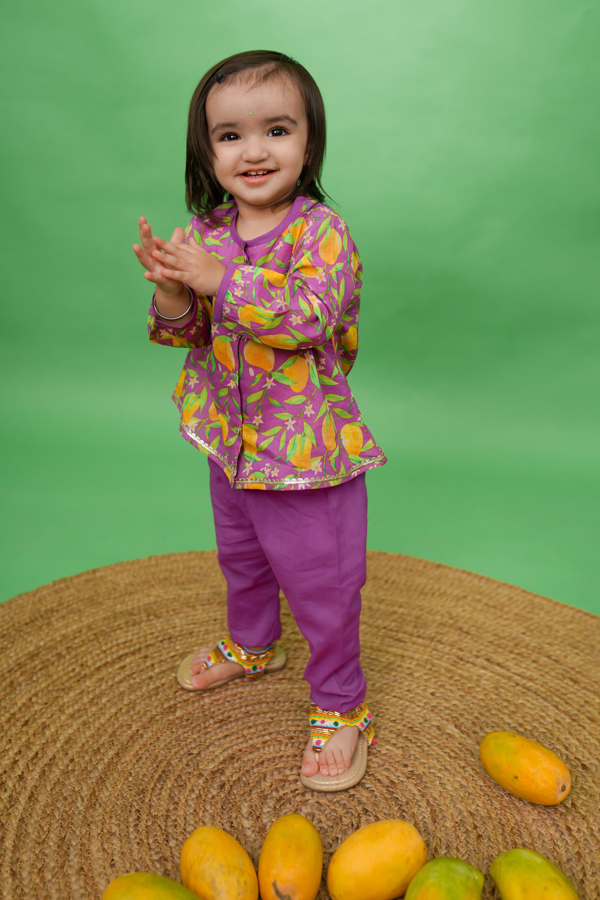 Buy Baby Girl Jhabla Set Printed Mango - Purple by Tiber Taber Kids