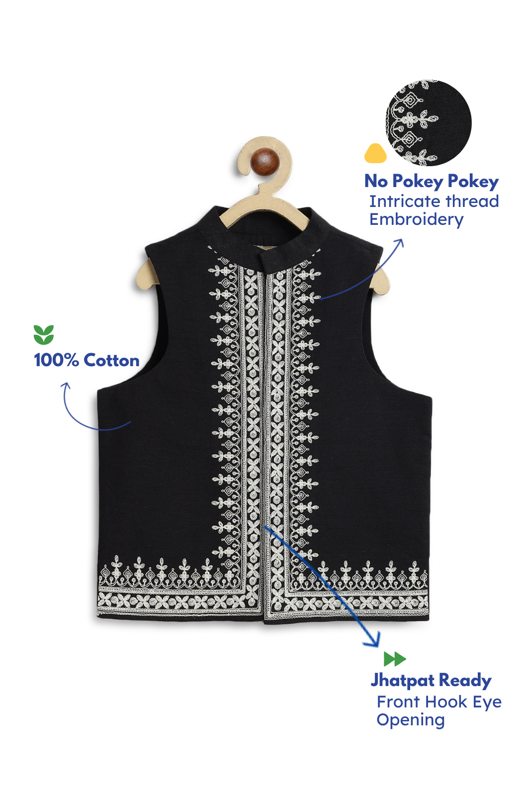 Shahi Embroidered Waistcoat - Black