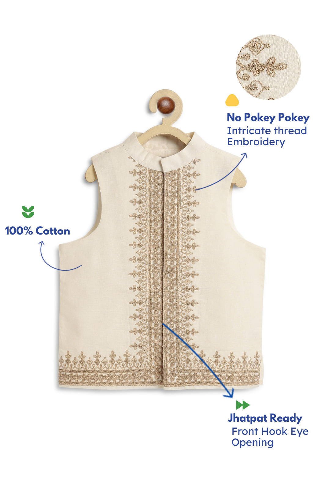 Shahi Embroidered Waistcoat- Cream