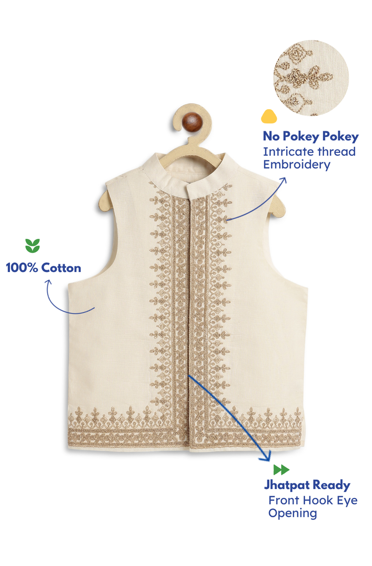 Shahi Embroidered Waistcoat- Cream