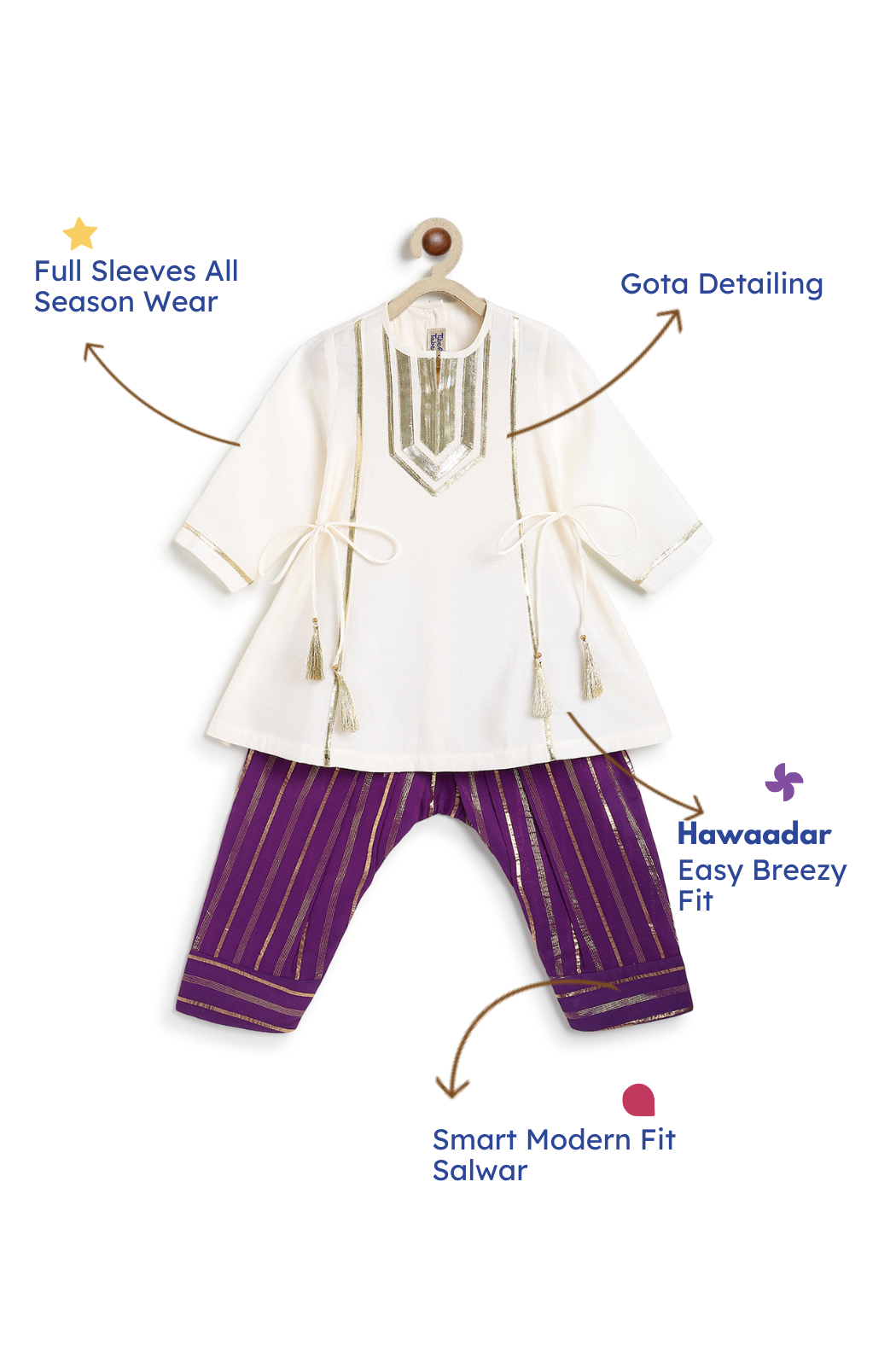 Tara Gota Kurta Set - Purple