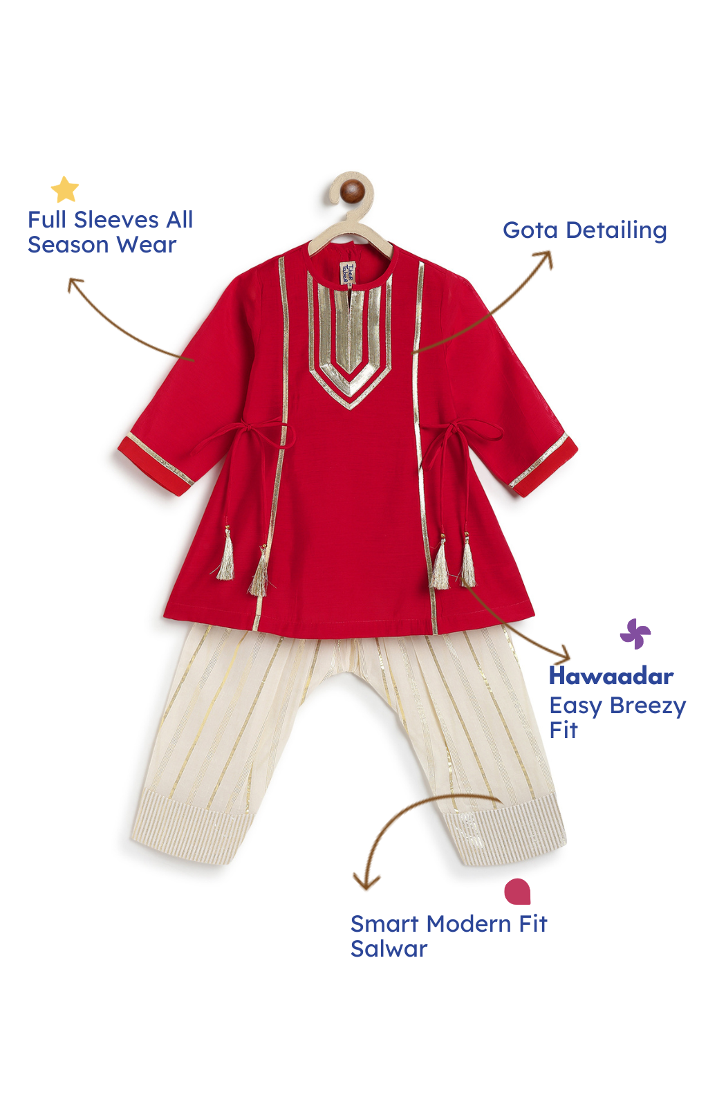 Tara Gota Kurta Set - Red