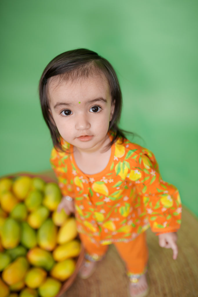 Buy Baby Girl Jhabla Set Printed Mango - Orange by Tiber Taber Kids