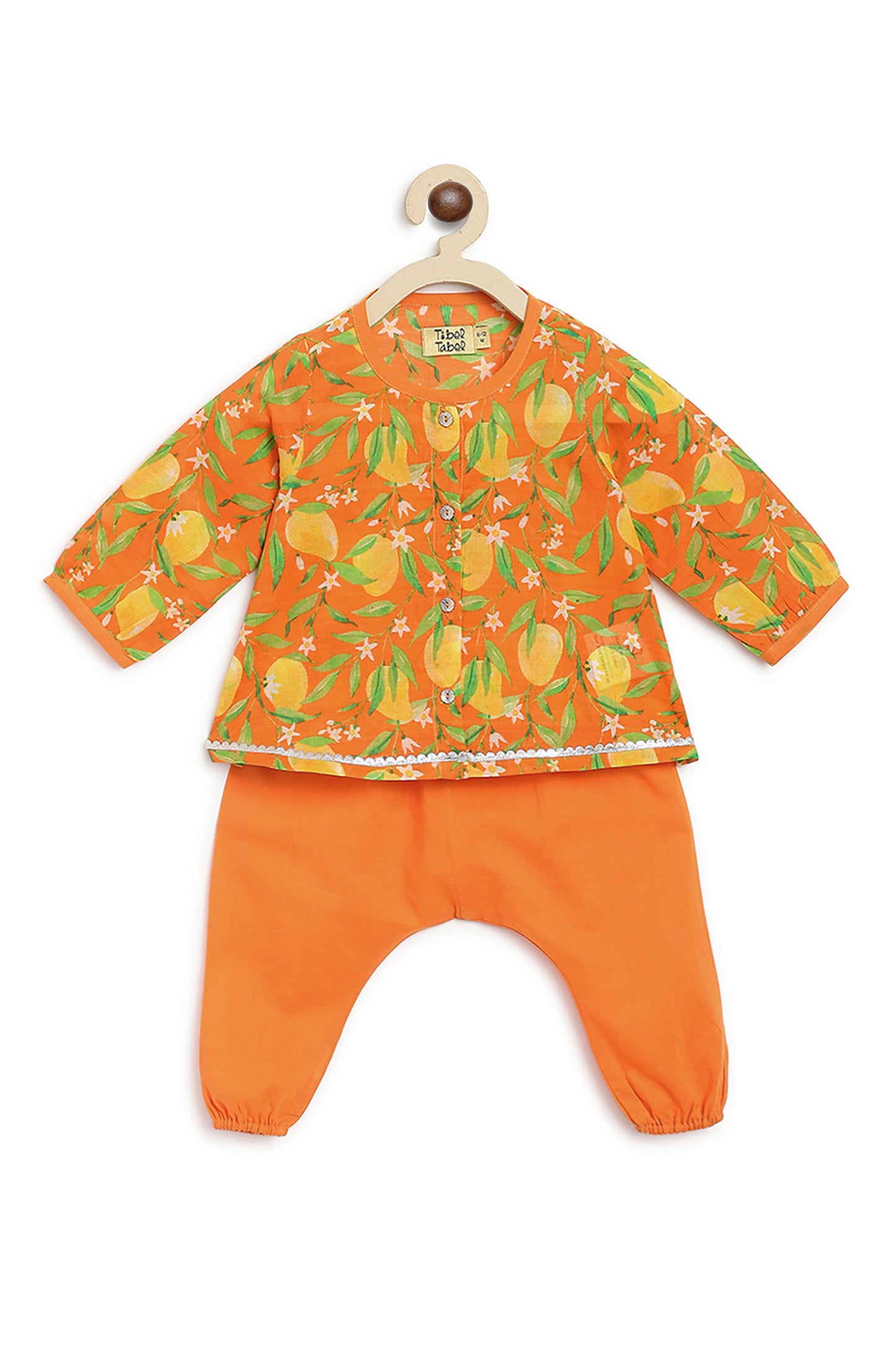 Shop Baby Girl Jhabla Set Printed Mango - Orange by Tiber Taber Kids