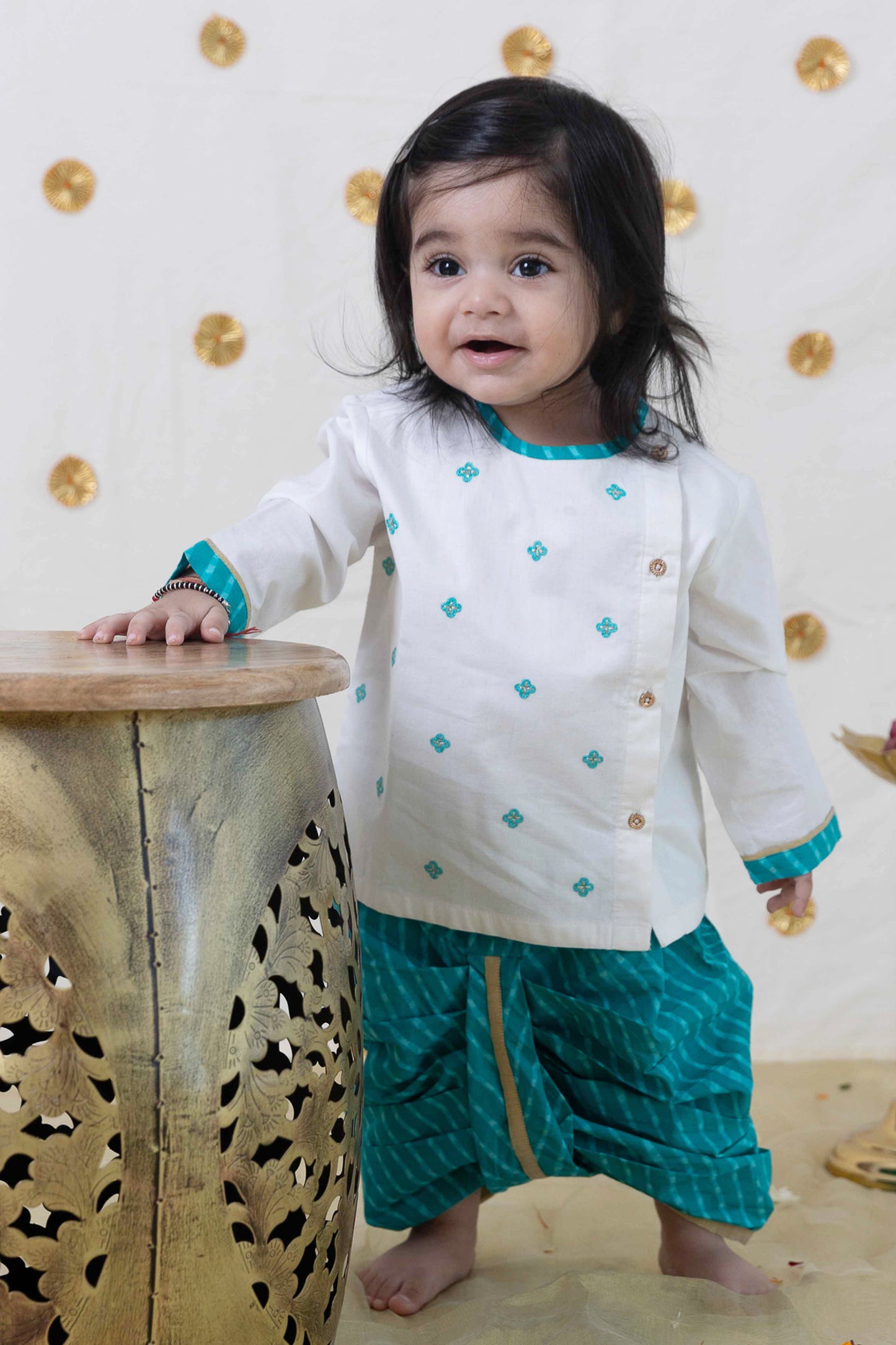 Baby Boy Leheria embroidered Cotton Dhoti Kurta Set - Blue