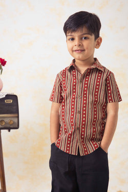 Little Hero Indie Stripe print Cotton Shirt - Brown