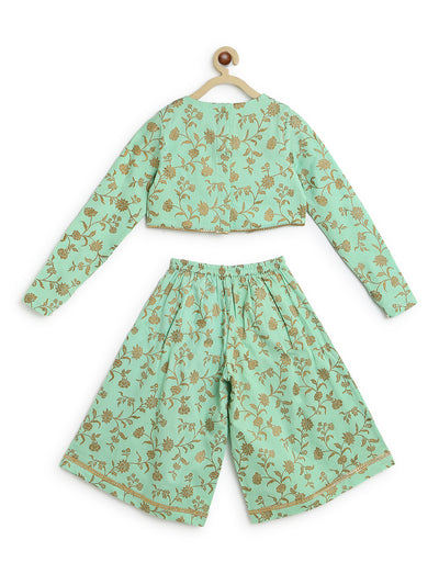 Buy Girl Ethnic Co-ord Set Embroidered- Green by Tiber Taber Kids