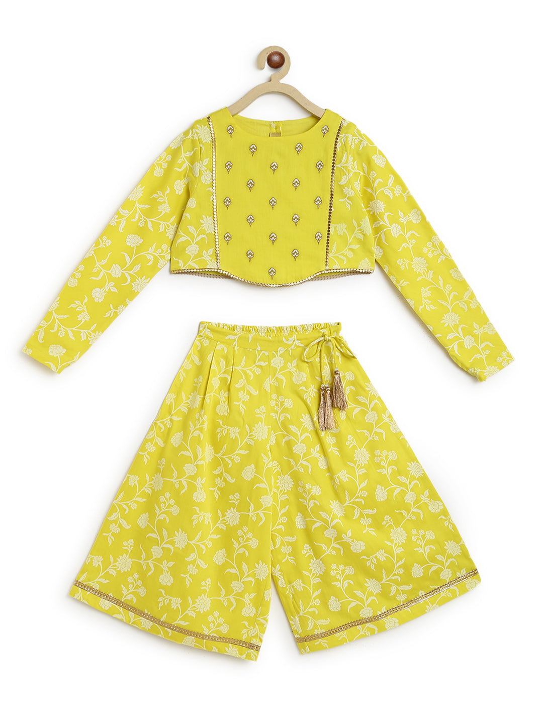 Buy Girl Ethnic Co-ord Set Embroidered- Yellow by Tiber Taber Kids