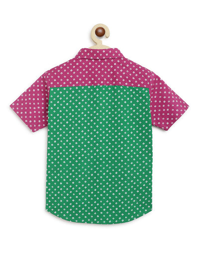 Shop Boys Bandhani Panel Shirt-Multicolour by Tiber Taber Kids