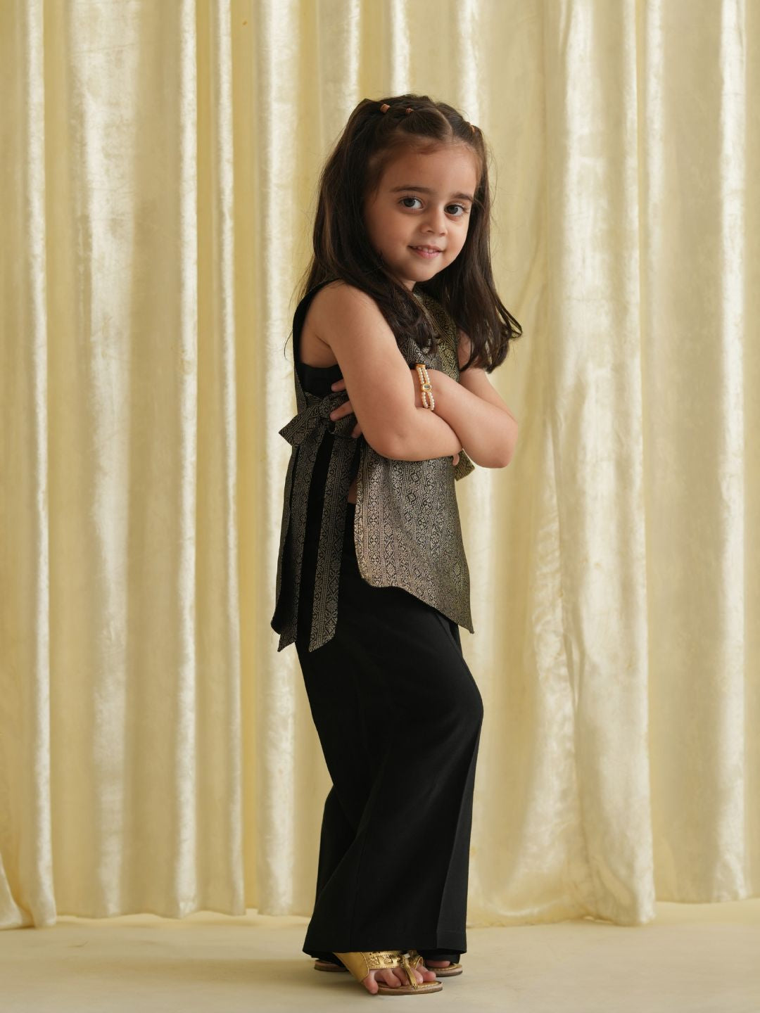 Saanjh Brocade Bib Top and Pants Set - Black