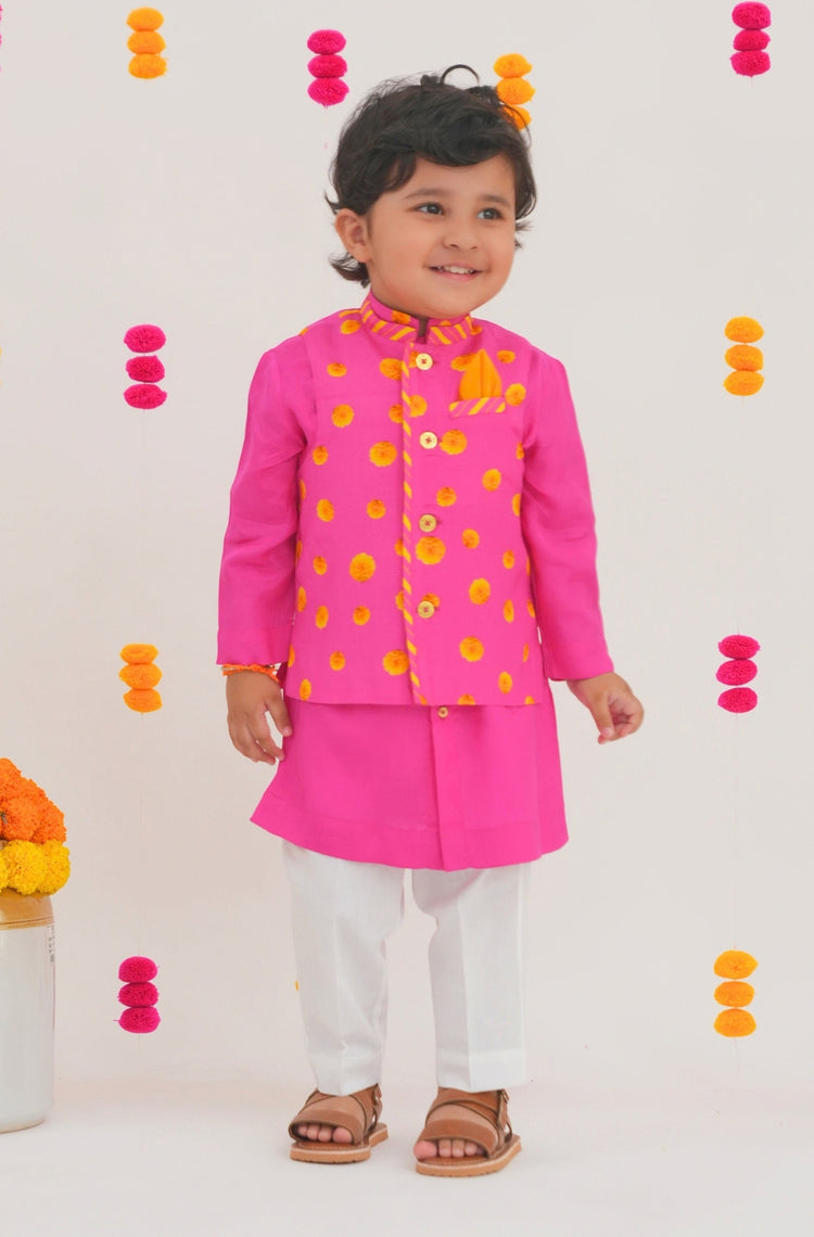 Genda Phool 3-Piece Bundi Jacket Set- Pink